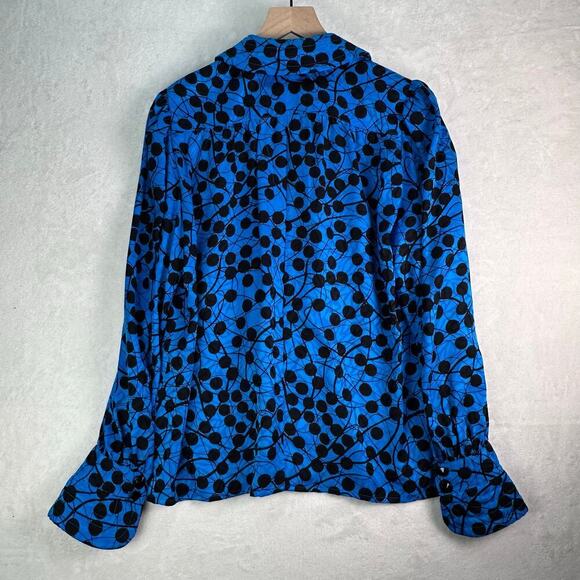 Adrianna Papell Vintage 100% Silk Blue Black Polka Dot Long Sleeve Blouse Size 8 - Picture 13 of 16